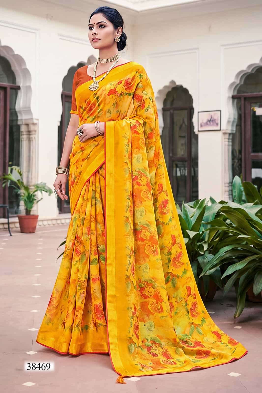 Vallabhi Prints Mahisuta Floral Print Moss Saree - Amrah Wholesale