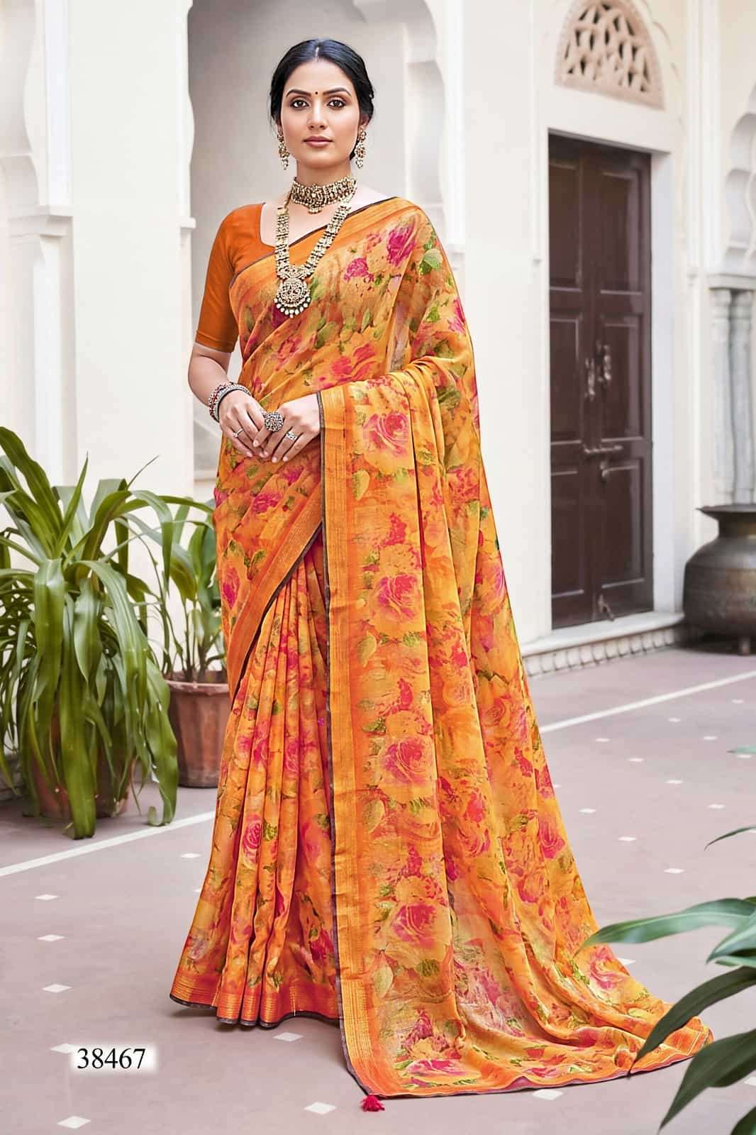 Vallabhi Prints Mahisuta Floral Print Moss Saree - Amrah Wholesale
