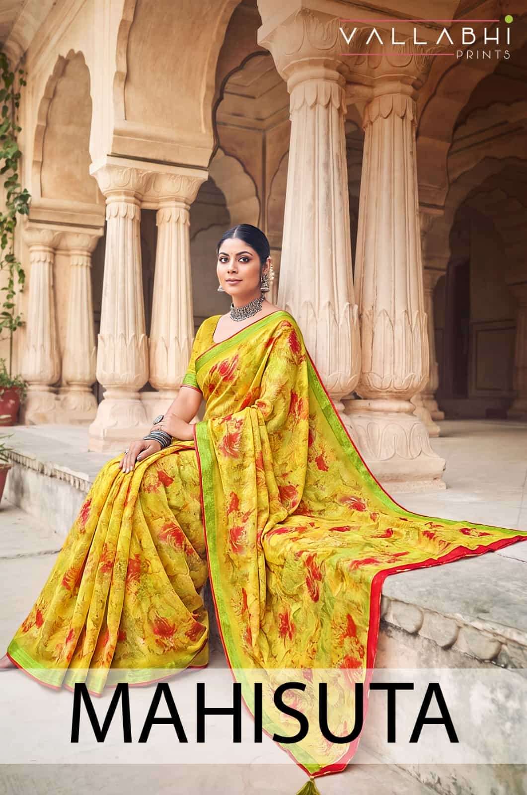 Vallabhi Prints Mahisuta Floral Print Moss Saree - Amrah Wholesale