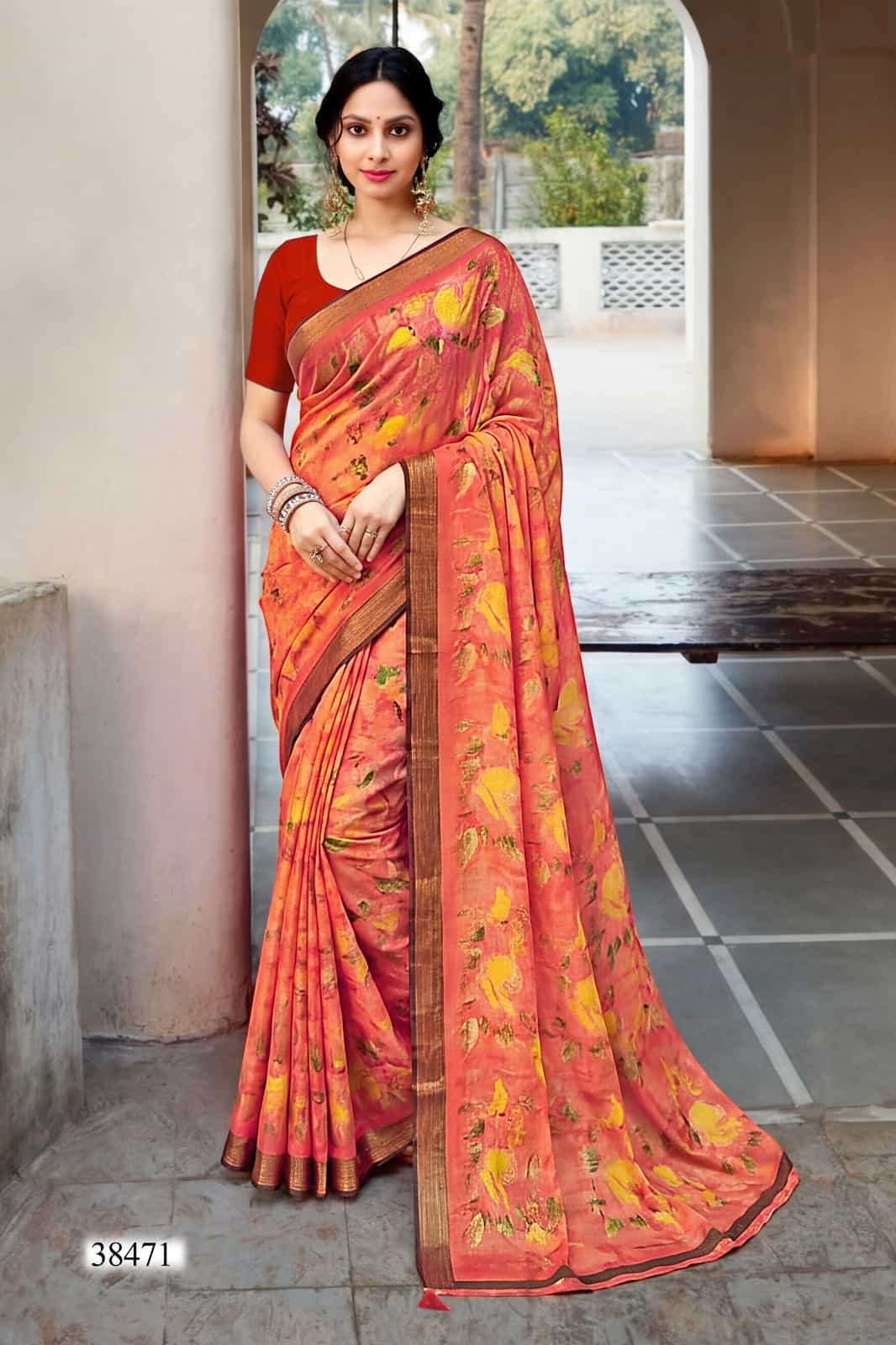 Vallabhi Prints Mahisuta Floral Print Moss Saree - Amrah Wholesale
