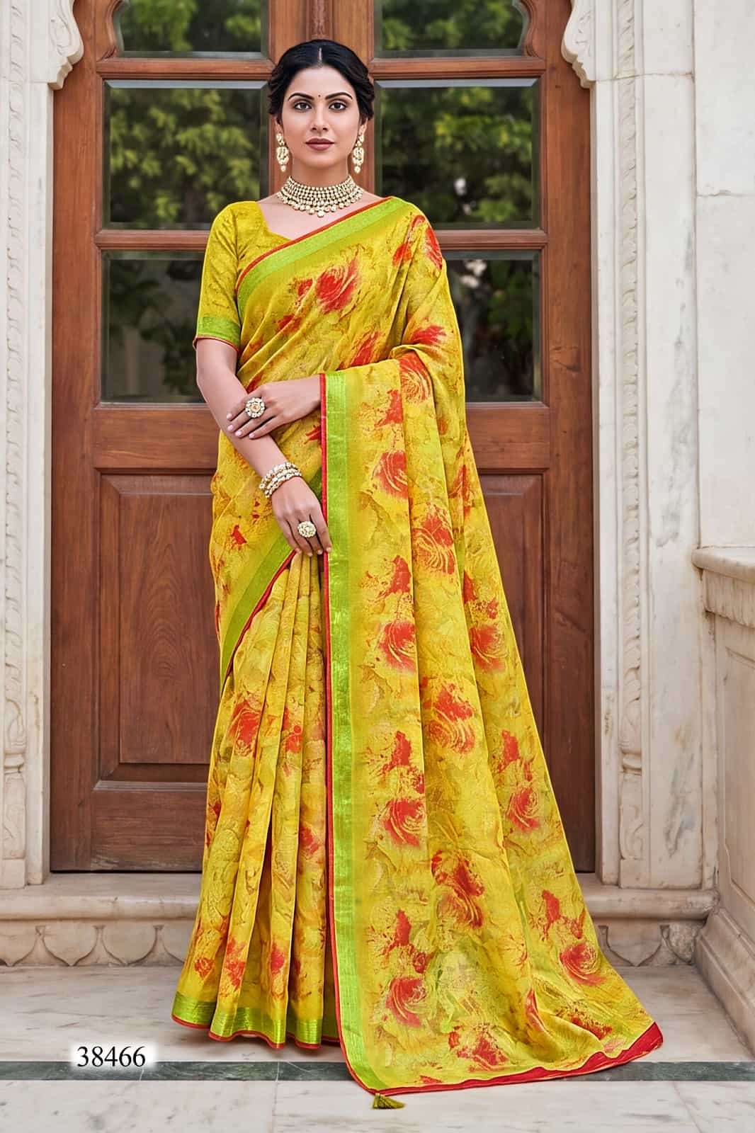 Vallabhi Prints Mahisuta Floral Print Moss Saree - Amrah Wholesale