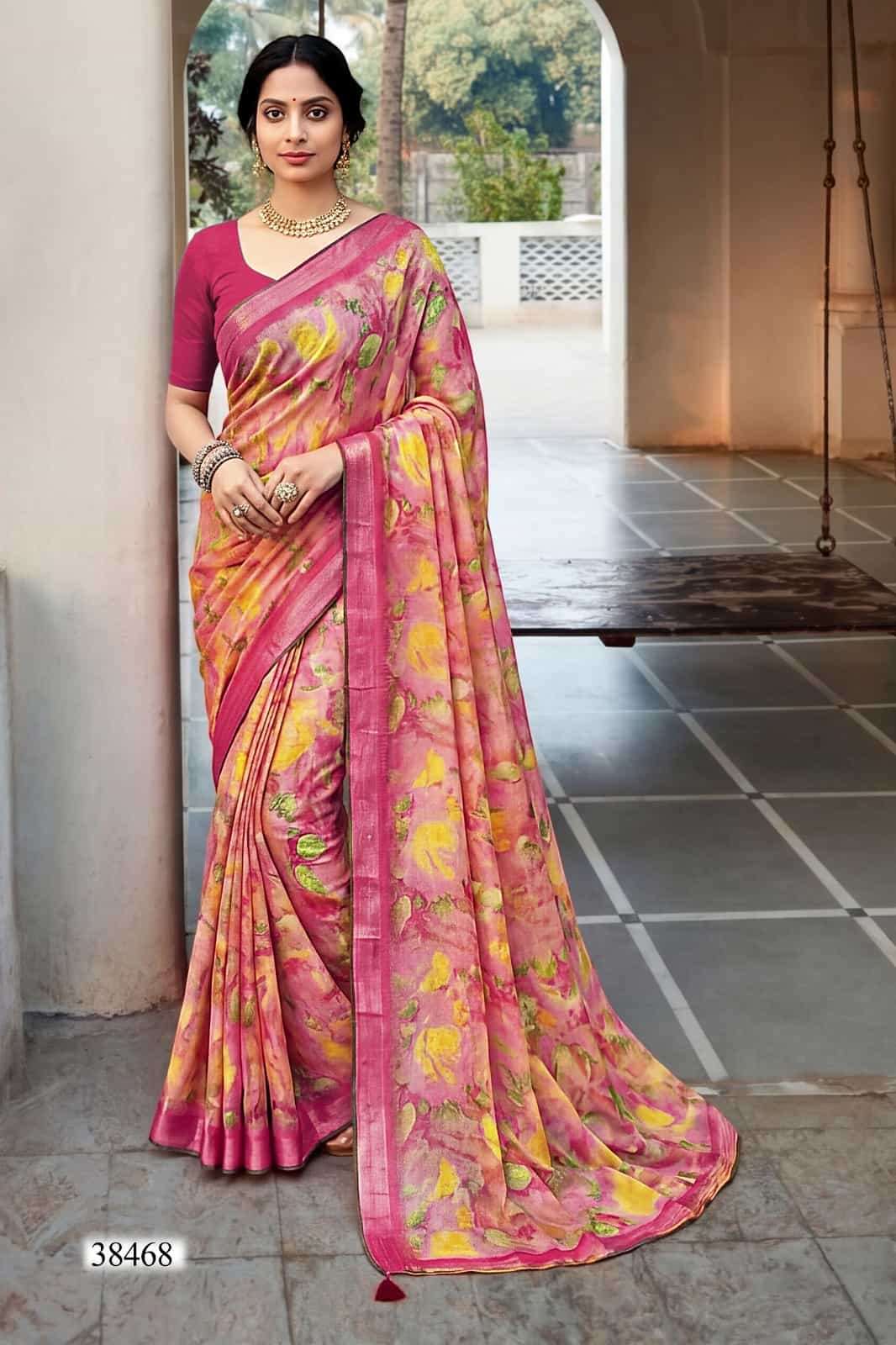 Vallabhi Prints Mahisuta Floral Print Moss Saree - Amrah Wholesale