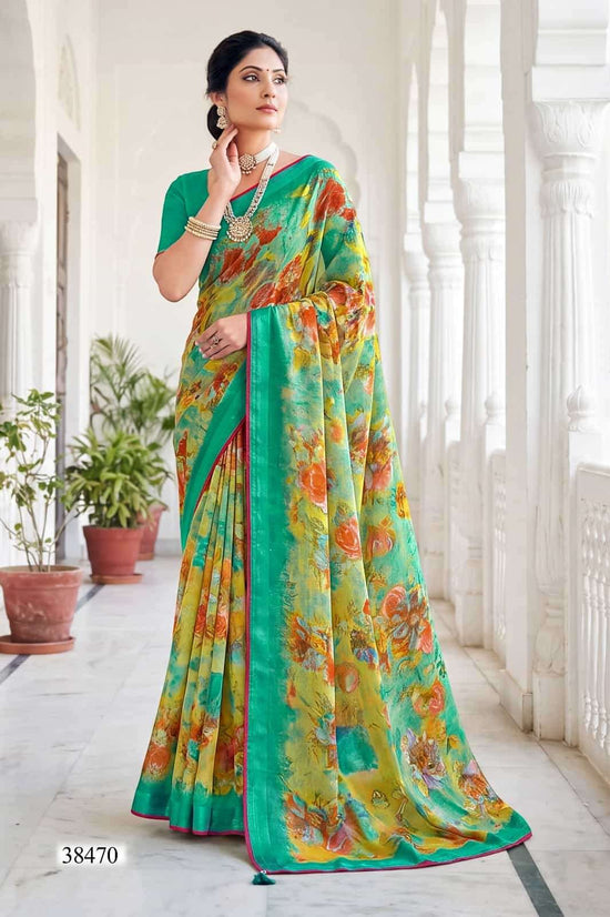 Vallabhi Prints Mahisuta Floral Print Moss Saree