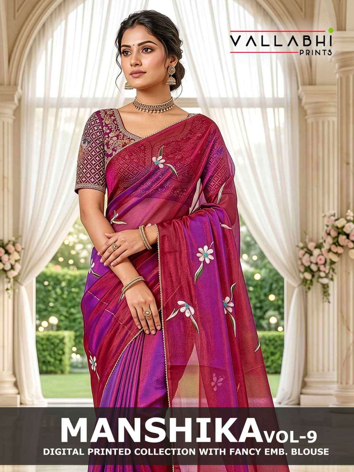 Vallabhi Prints Manshika Vol 9 NC Brush Print Saree With Embroidery Blouse