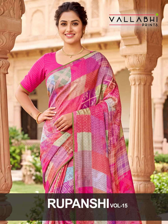 Vallabhi Prints Rupanshi Vol 15 Moss Zari Abstract Print Saree - Amrah Wholesale