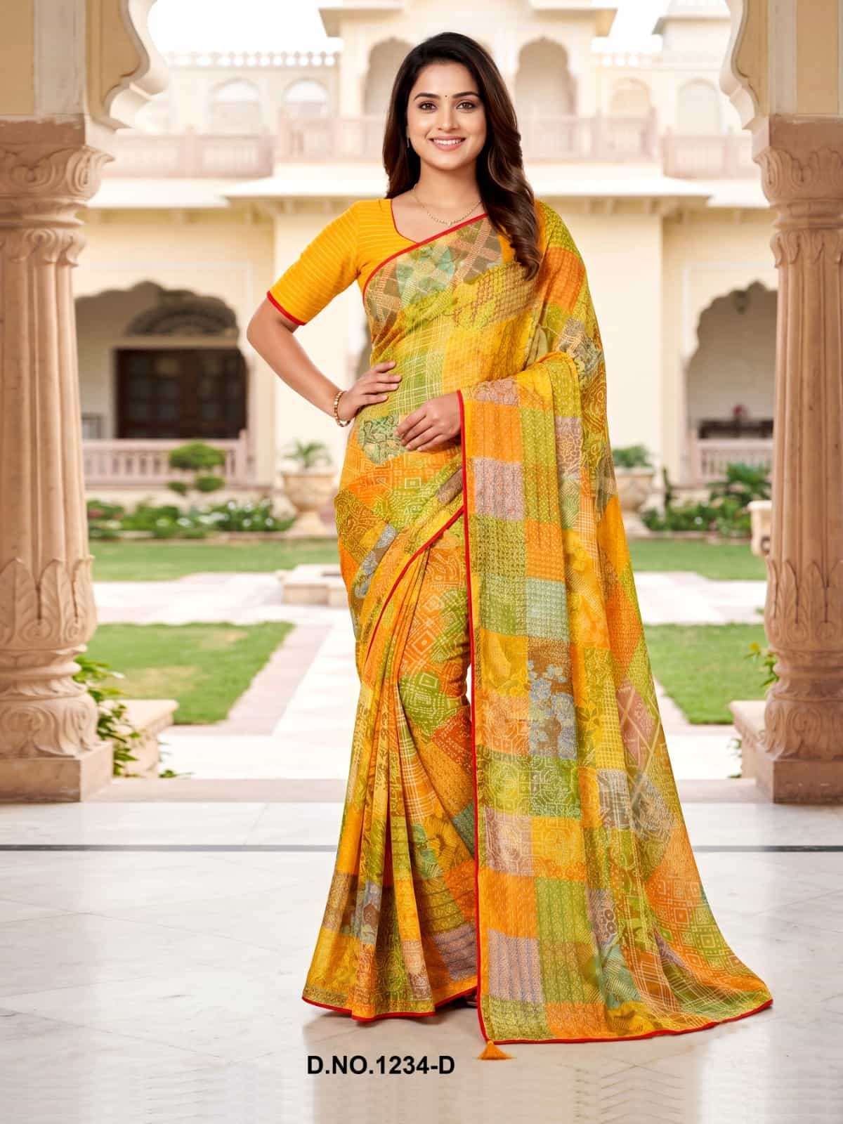 Vallabhi Prints Rupanshi Vol 15 Moss Zari Abstract Print Saree - Amrah Wholesale