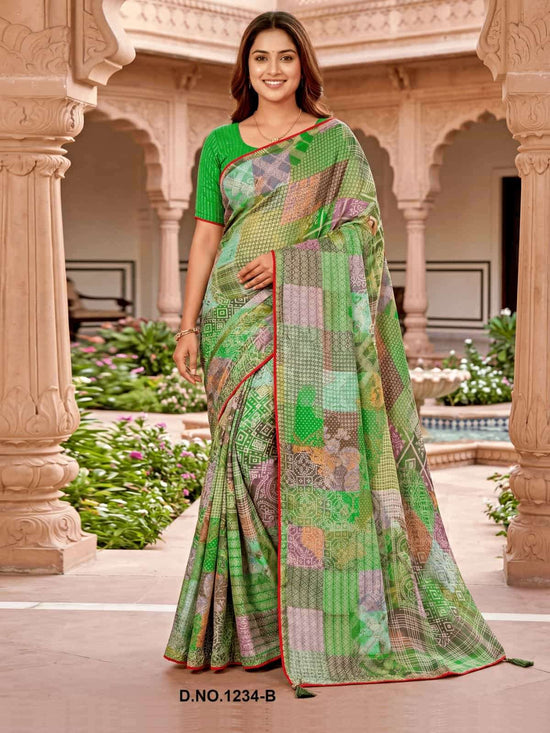 Vallabhi Prints Rupanshi Vol 15 Moss Zari Abstract Print Saree - Amrah Wholesale
