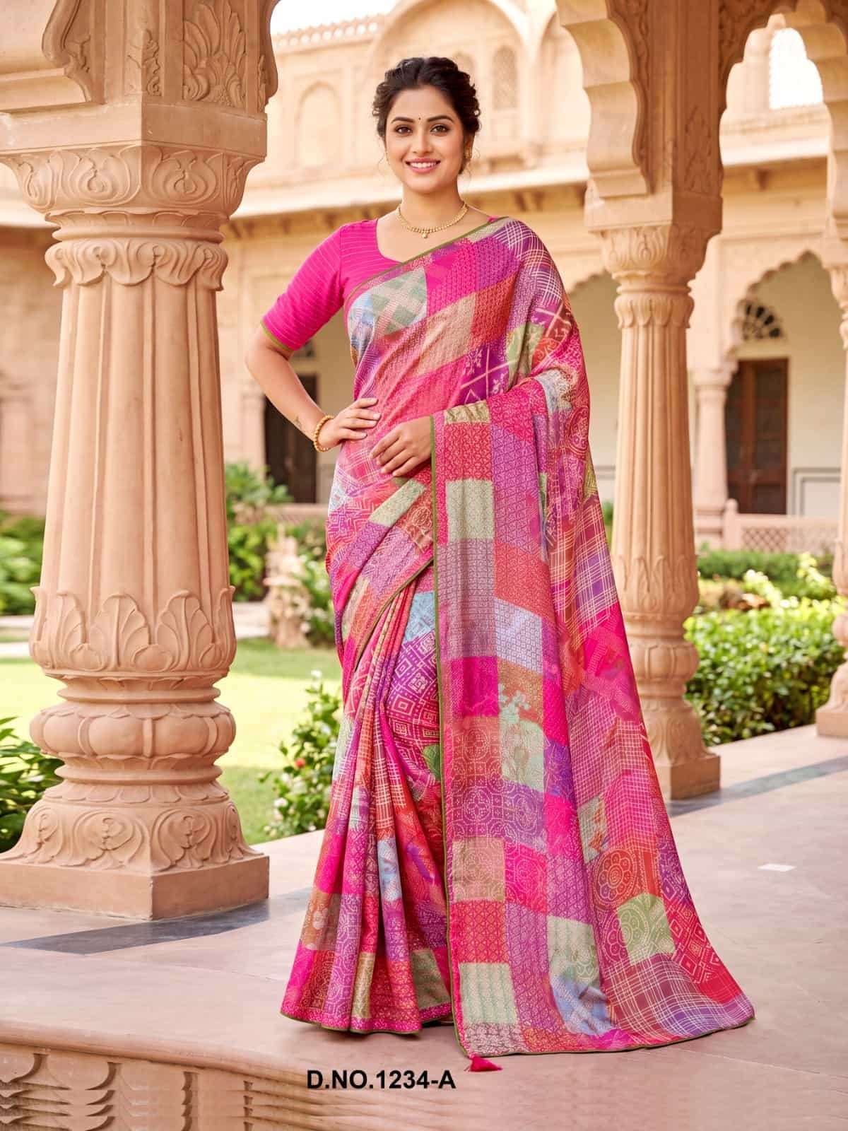 Vallabhi Prints Rupanshi Vol 15 Moss Zari Abstract Print Saree - Amrah Wholesale