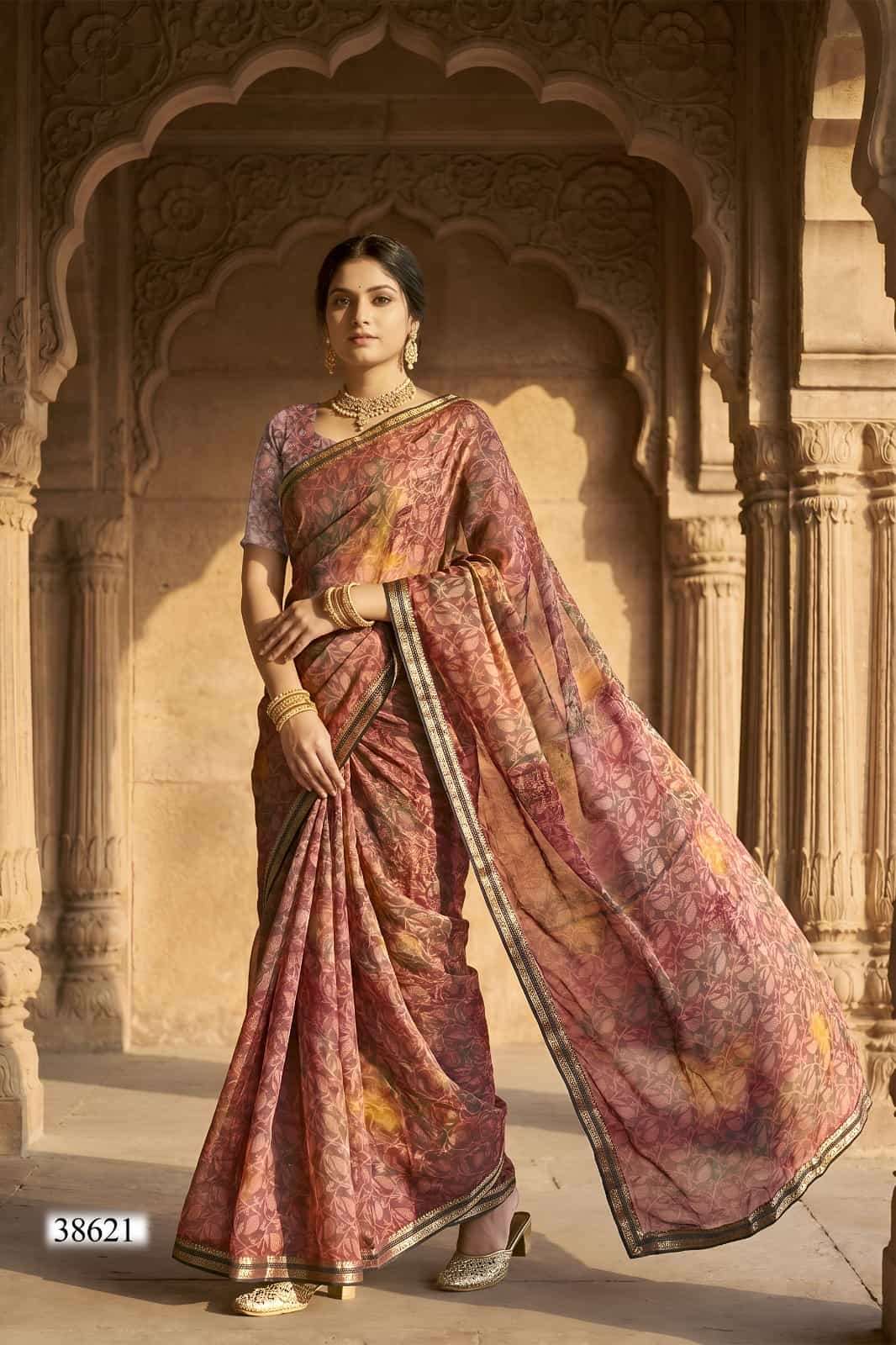 Vallabhi Prints Vardani Vol 11 Georgette Leaf Printed Saree - Amrah Wholesale
