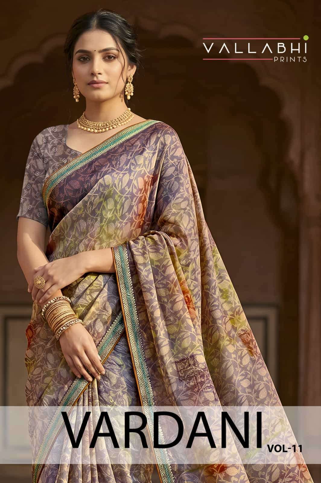 Vallabhi Prints Vardani Vol 11 Georgette Leaf Printed Saree - Amrah Wholesale