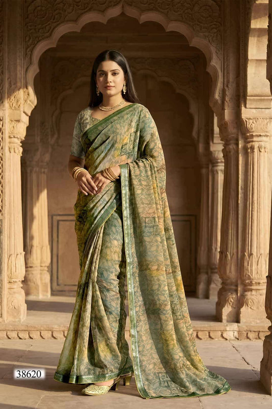 Vallabhi Prints Vardani Vol 11 Georgette Leaf Printed Saree - Amrah Wholesale