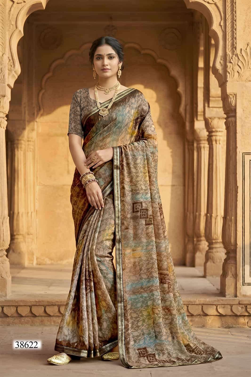 Vallabhi Prints Vardani Vol 11 Georgette Leaf Printed Saree - Amrah Wholesale