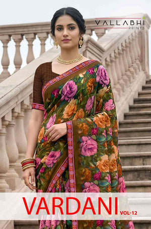 Vallabhi Prints Vardani Vol 12 Weightless Floral Print Saree Collection - Amrah Wholesale