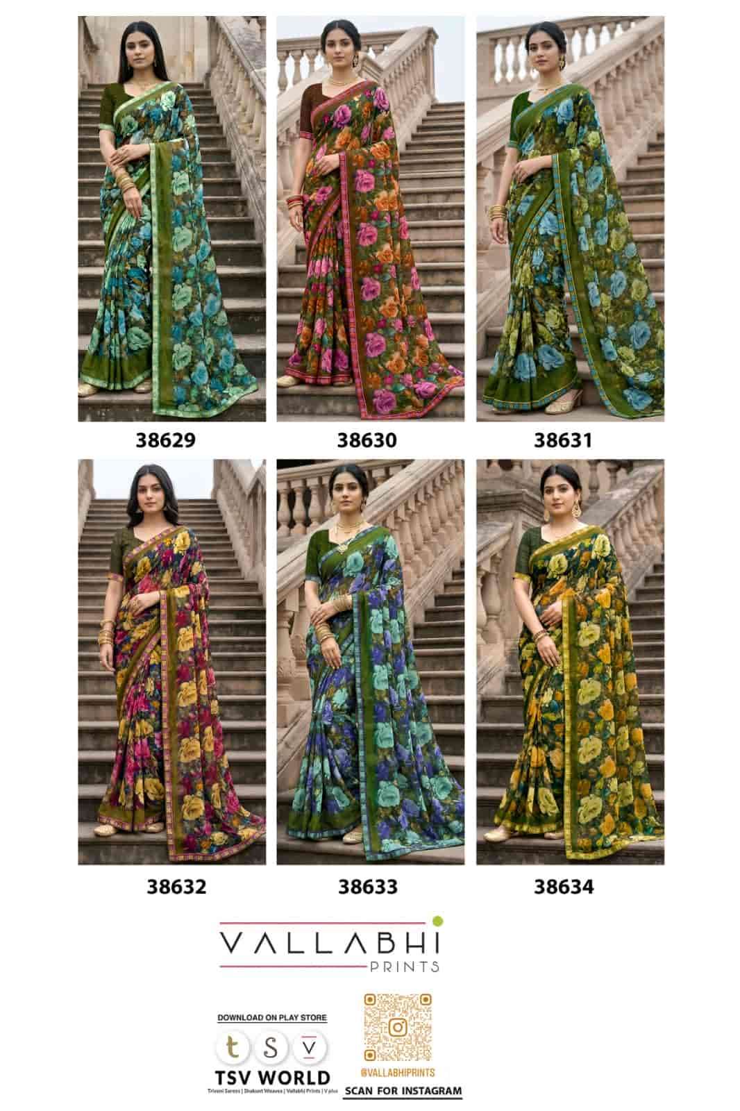 Vallabhi Prints Vardani Vol 12 Weightless Floral Print Saree Collection - Amrah Wholesale