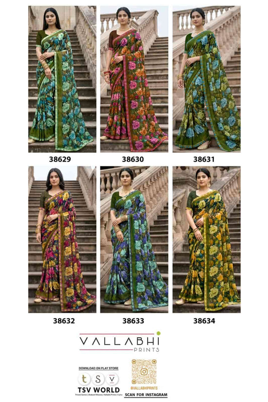 Vallabhi Prints Vardani Vol 12 Weightless Floral Print Saree Collection - Amrah Wholesale