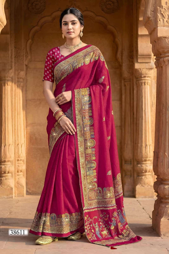 Vallabhi Vaamika Moss Zari Lining Ethnic Print Saree - Amrah Wholesale