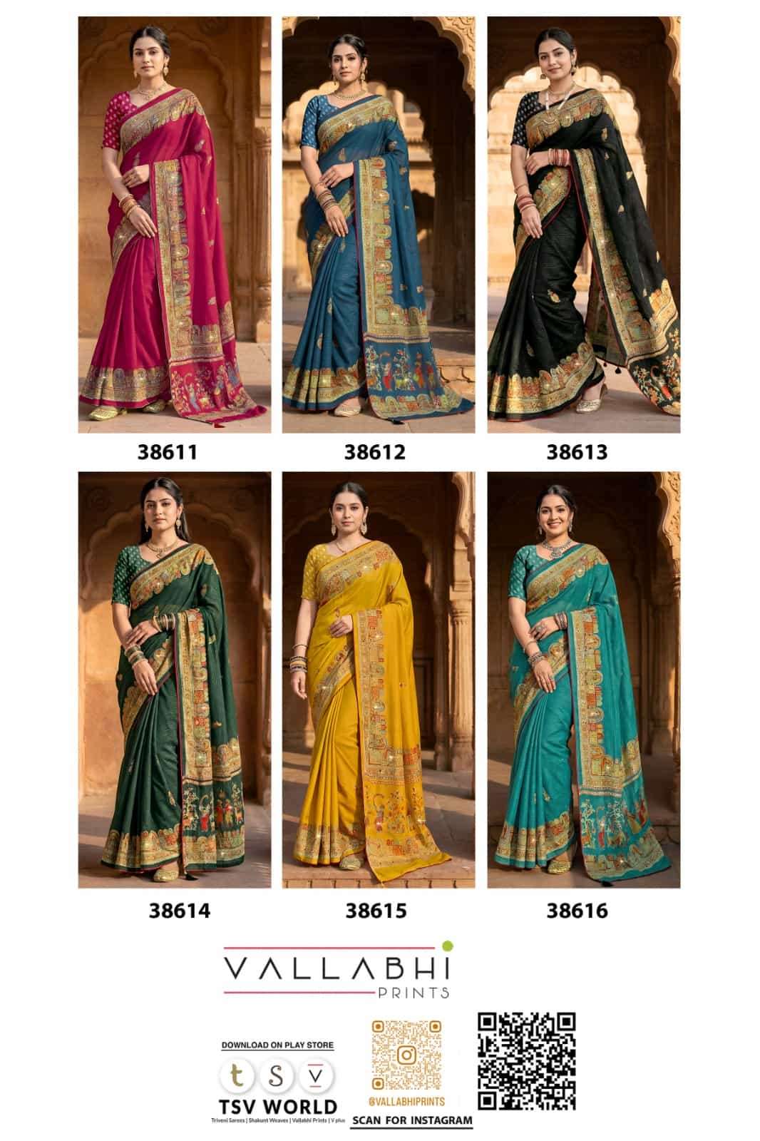 Vallabhi Vaamika Moss Zari Lining Ethnic Print Saree - Amrah Wholesale