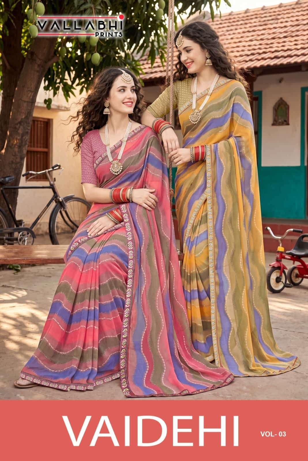 Vallabhi Vaidehi Vol 3 Weightless Leheriya Print Saree - Amrah Wholesale