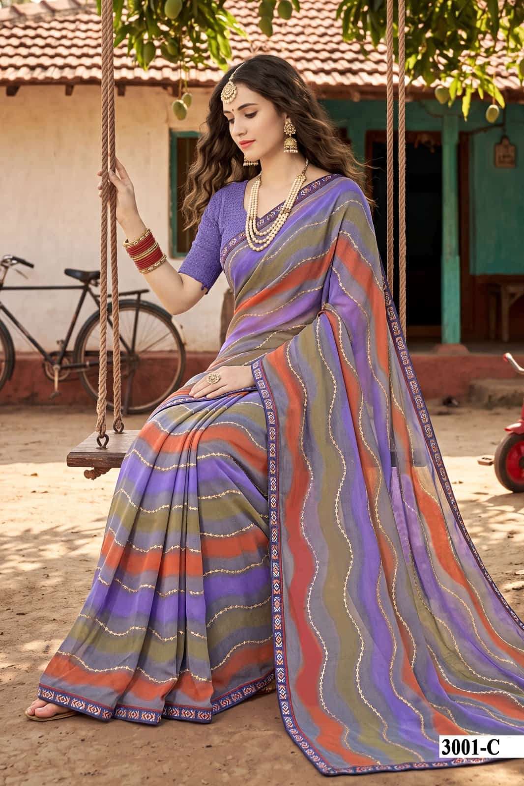 Vallabhi Vaidehi Vol 3 Weightless Leheriya Print Saree - Amrah Wholesale