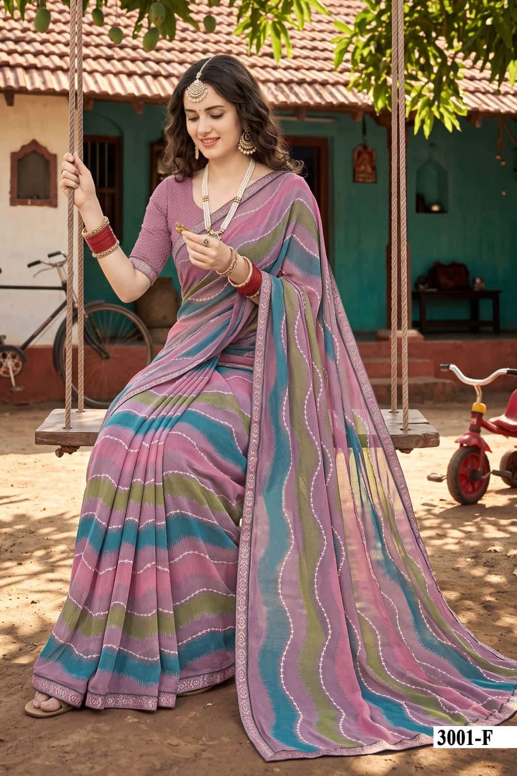 Vallabhi Vaidehi Vol 3 Weightless Leheriya Print Saree - Amrah Wholesale