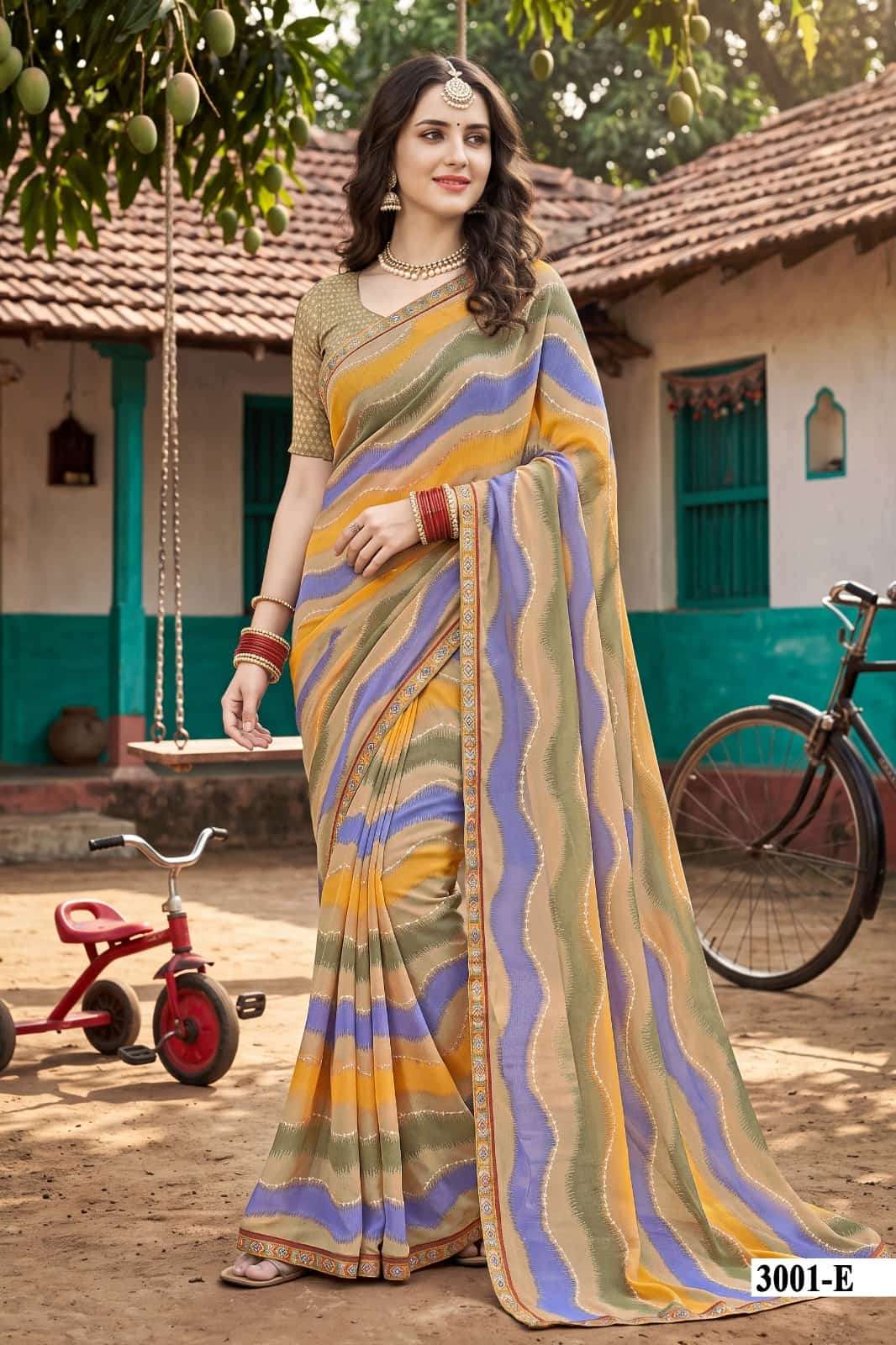 Vallabhi Vaidehi Vol 3 Weightless Leheriya Print Saree - Amrah Wholesale