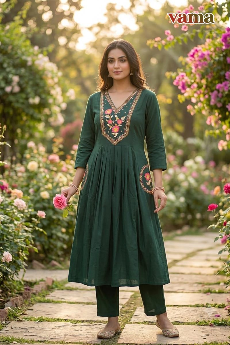 Vama Vol 3 Dhabu Cotton Embroidered Kurti Pant Set