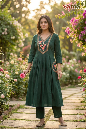 Vama Vol 3 Dhabu Cotton Embroidered Kurti Pant Set