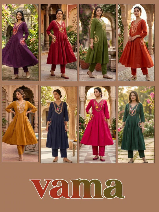 Vama Vol 3 Dhabu Cotton Embroidered Kurti Pant Set