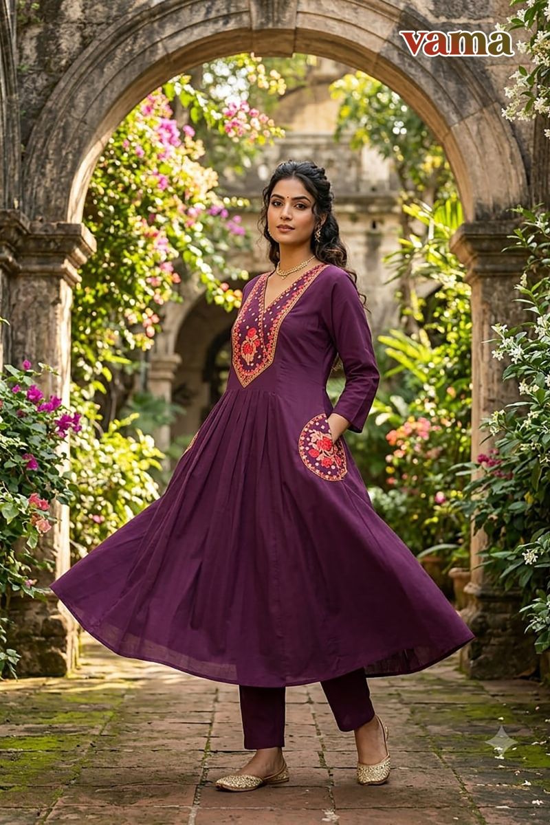 Vama Vol 3 Dhabu Cotton Embroidered Kurti Pant Set