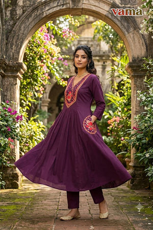 Vama Vol 3 Dhabu Cotton Embroidered Kurti Pant Set