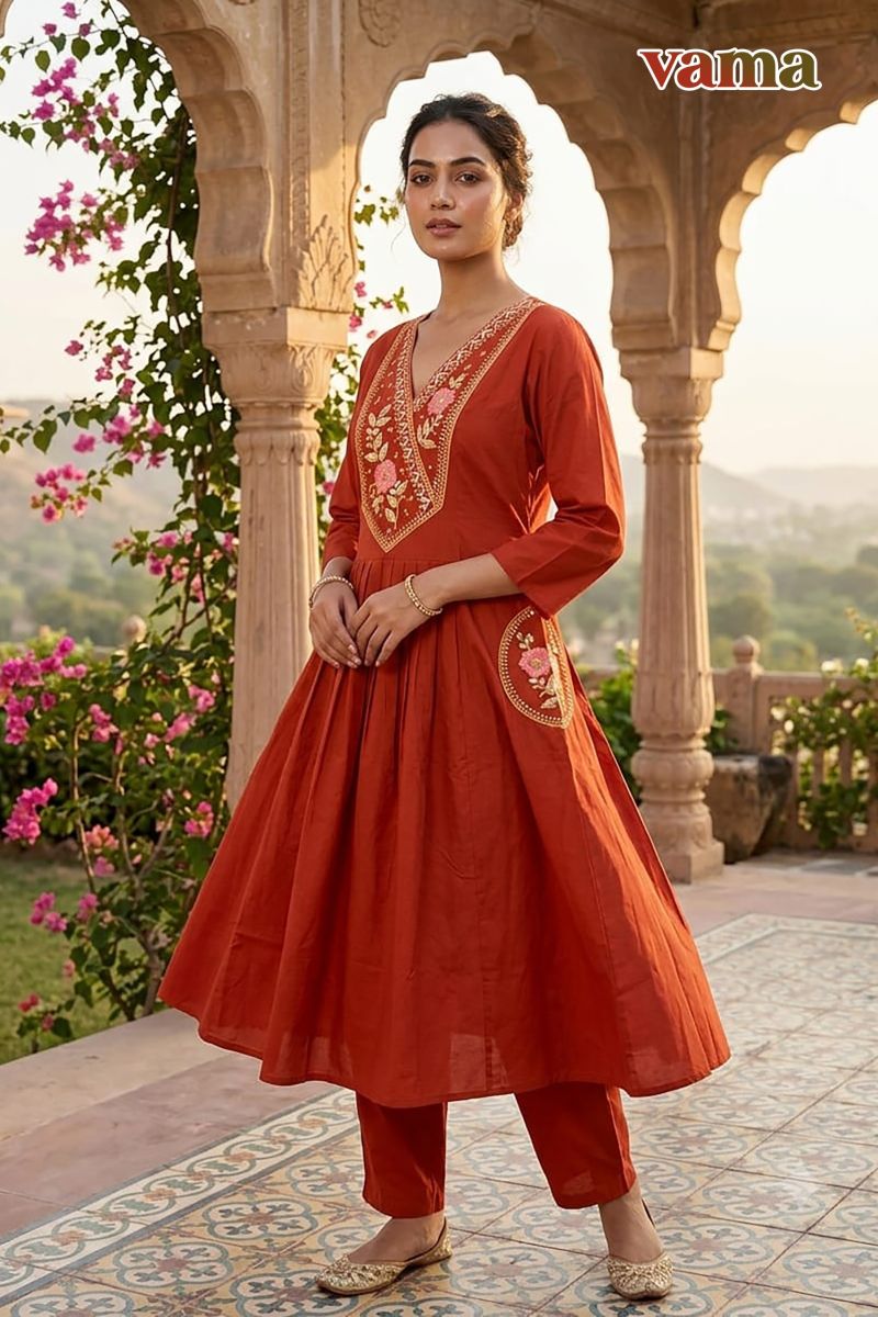 Vama Vol 3 Dhabu Cotton Embroidered Kurti Pant Set