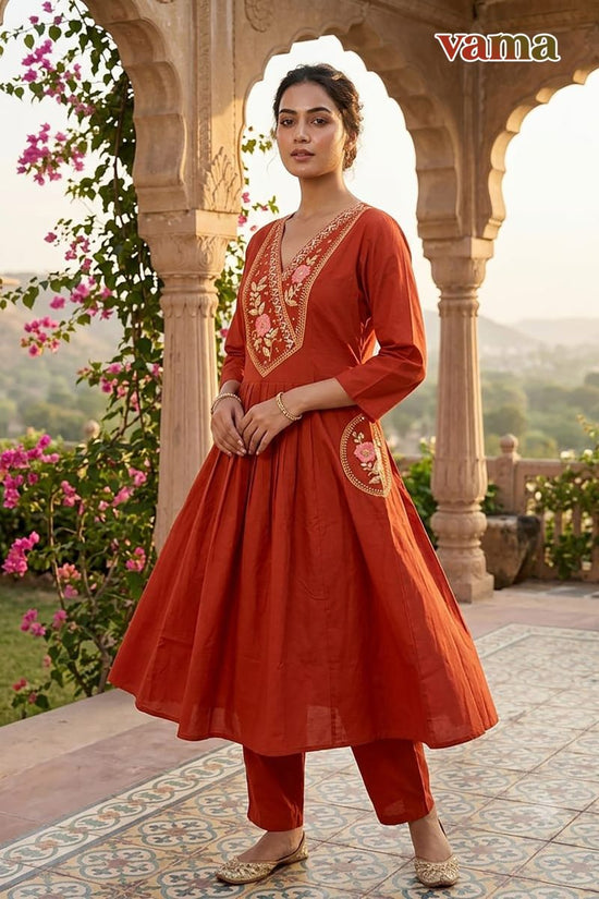 Vama Vol 3 Dhabu Cotton Embroidered Kurti Pant Set