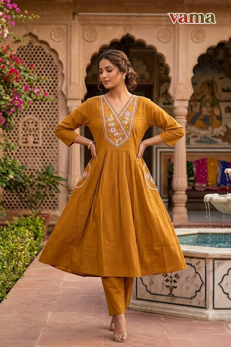 Vama Vol 3 Dhabu Cotton Embroidered Kurti Pant Set