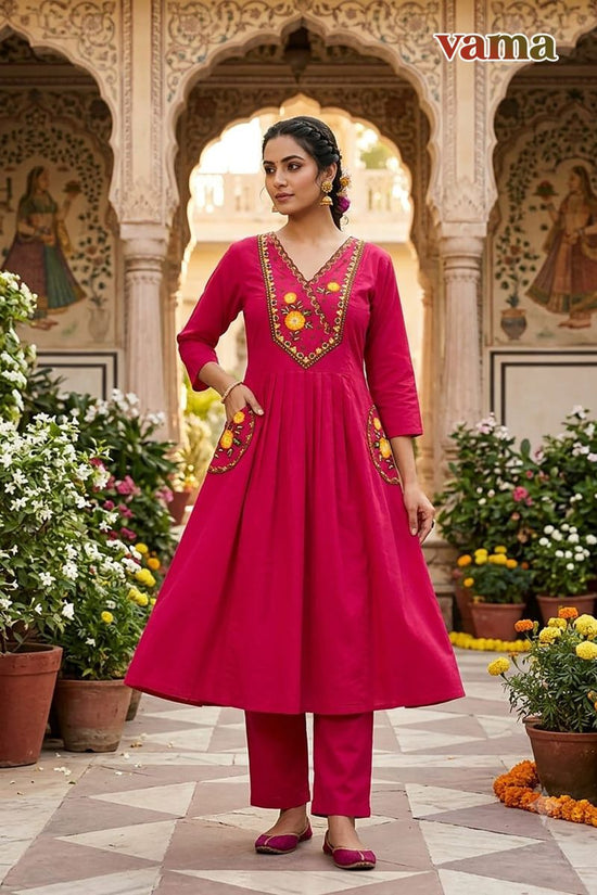 Vama Vol 3 Dhabu Cotton Embroidered Kurti Pant Set