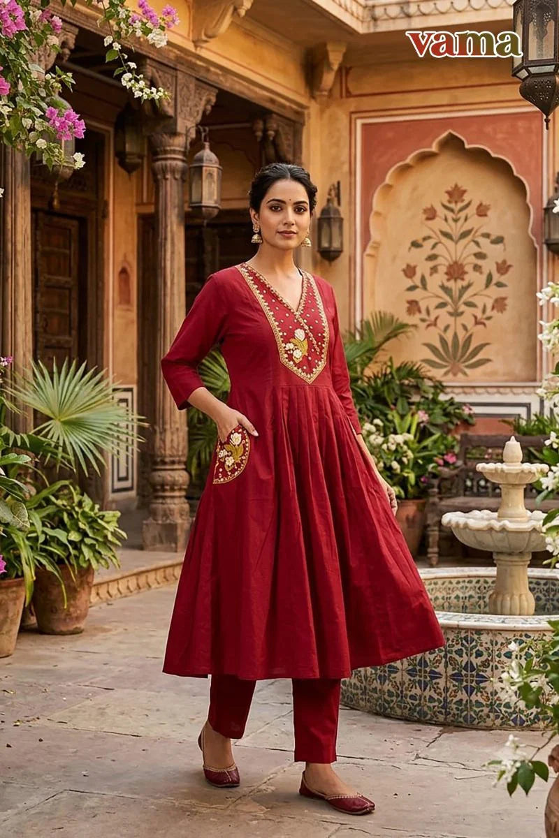 Vama Vol 3 Dhabu Cotton Embroidered Kurti Pant Set