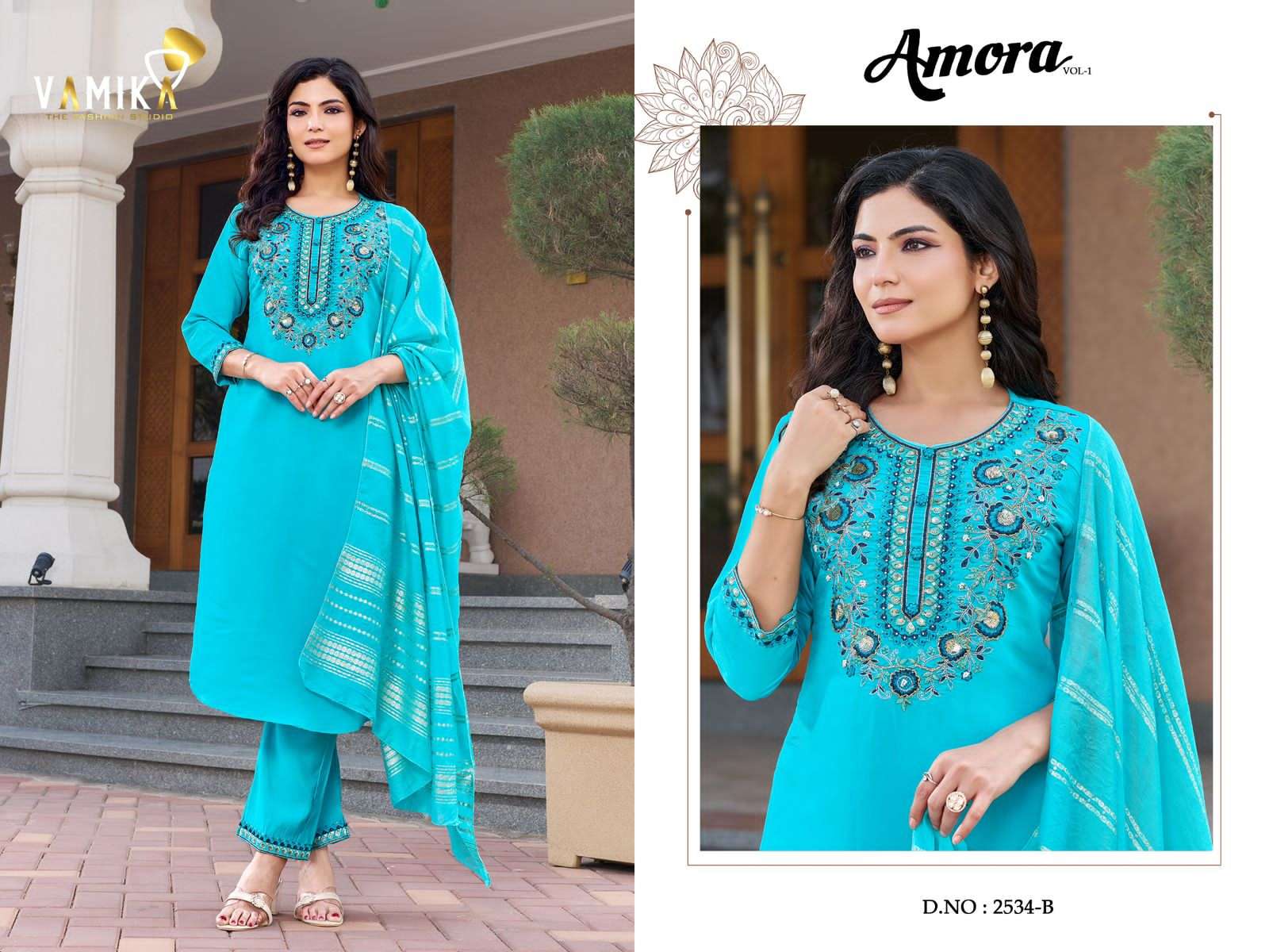 Vamika Fashion Amora Viscose Roman Kurti Pant Dupatta Set