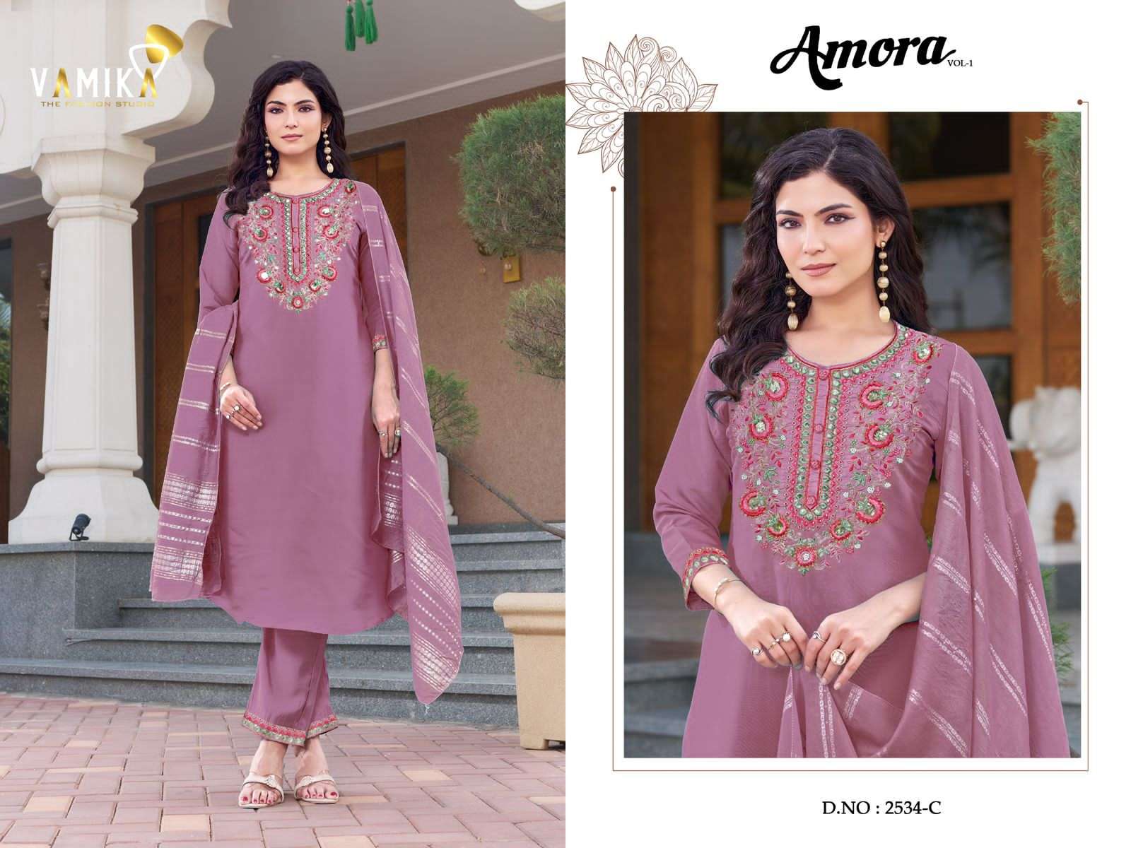Vamika Fashion Amora Viscose Roman Kurti Pant Dupatta Set
