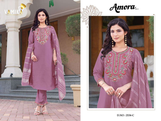 Vamika Fashion Amora Viscose Roman Kurti Pant Dupatta Set - Amrah Wholesale