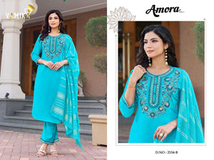 Vamika Fashion Amora Viscose Roman Kurti Pant Dupatta Set - Amrah Wholesale