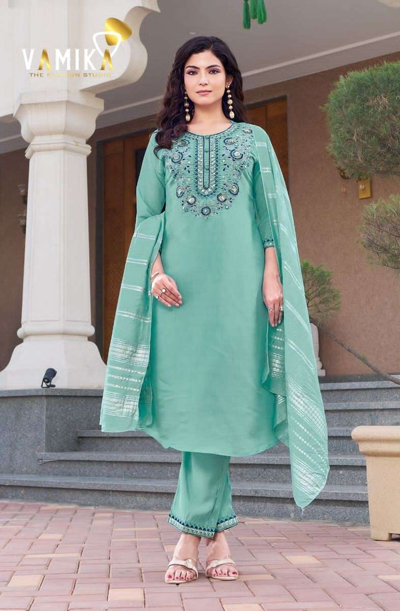 Vamika Fashion Amora Viscose Roman Kurti Pant Dupatta Set - Amrah Wholesale