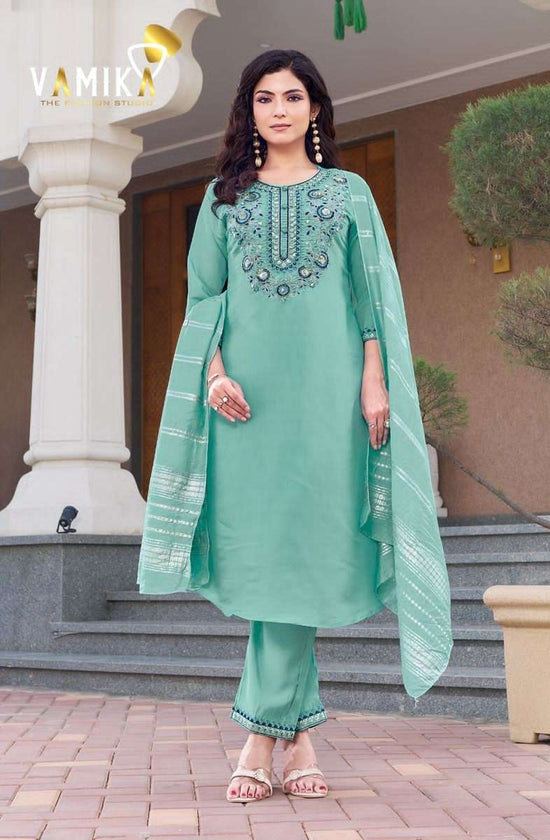 Vamika Fashion Amora Viscose Roman Kurti Pant Dupatta Set - Amrah Wholesale