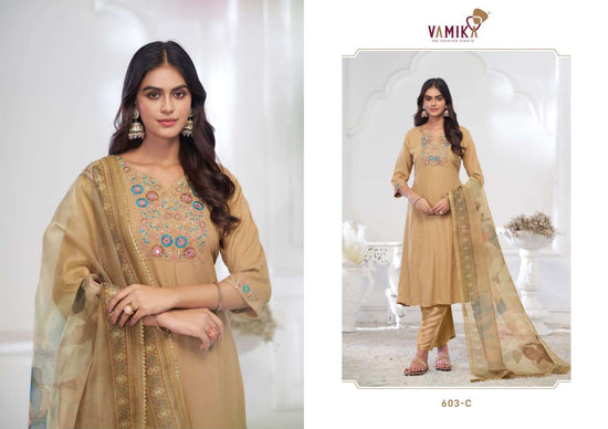 Vamika Fashion Inaayat Vol 1 Hand Embroidered Rayon Kurti Pant Dupatta Set - Amrah Wholesale