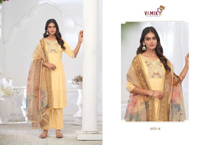 Vamika Fashion Inaayat Vol 1 Hand Embroidered Rayon Kurti Pant Dupatta Set - Amrah Wholesale