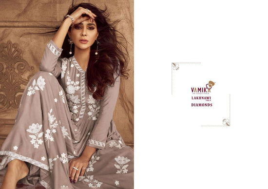 Vamika Fashion Lakhnawi Vol 4 Diamonds Heavy Rayon Palazzo Suit Set - Amrah Wholesale