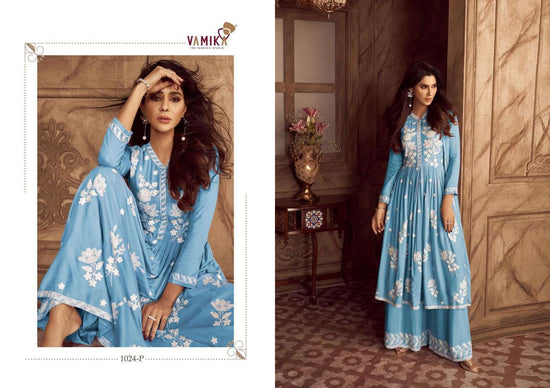 Vamika Fashion Lakhnawi Vol 4 Diamonds Heavy Rayon Palazzo Suit Set - Amrah Wholesale