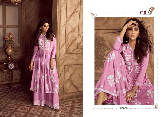 Vamika Fashion Lakhnawi Vol 4 Diamonds Heavy Rayon Palazzo Suit Set - Amrah Wholesale