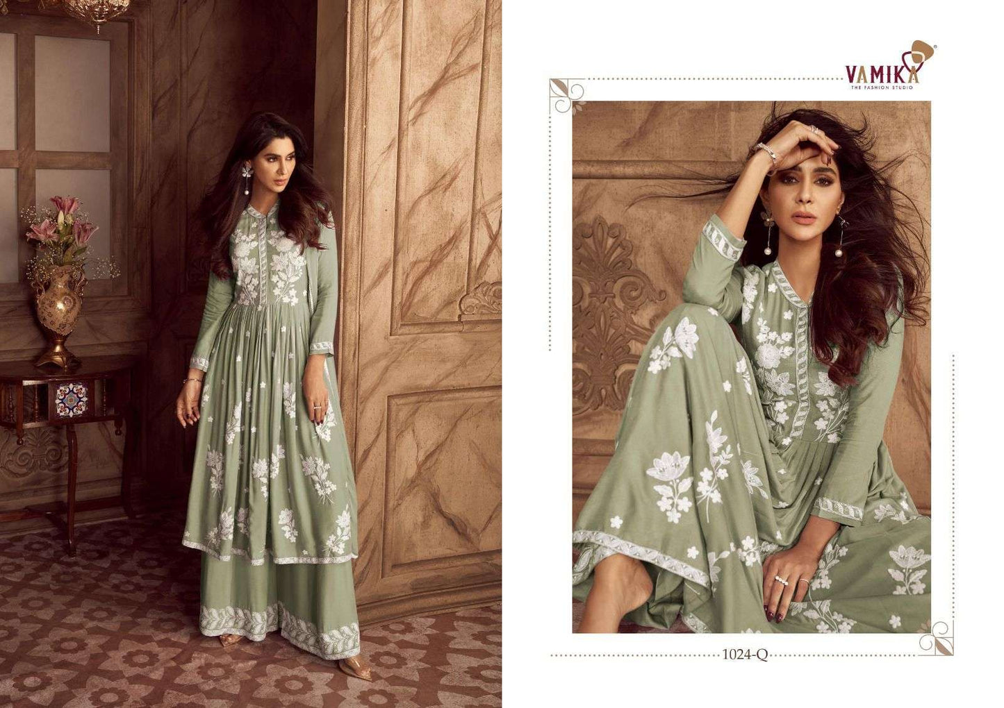 Vamika Fashion Lakhnawi Vol 4 Diamonds Heavy Rayon Palazzo Suit Set