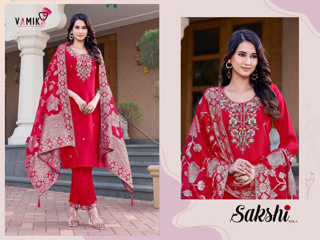 Vamika Fashion Sakshi Vol 1 Heavy Viscose Handwork Kurti Pant Dupatta Set