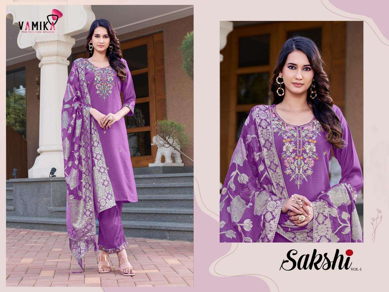 Vamika Fashion Sakshi Vol 1 Heavy Viscose Handwork Kurti Pant Dupatta Set