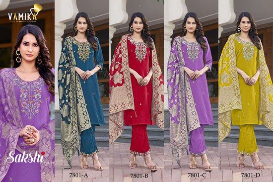 Vamika Fashion Sakshi Vol 1 Heavy Viscose Handwork Kurti Pant Dupatta Set